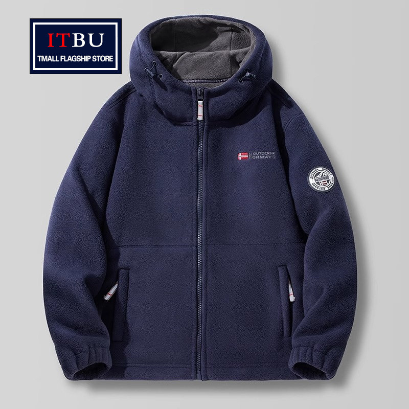 挪威摇粒绒外套男士春秋冬季2025年新款保暖连帽夹克男款开 衫厚