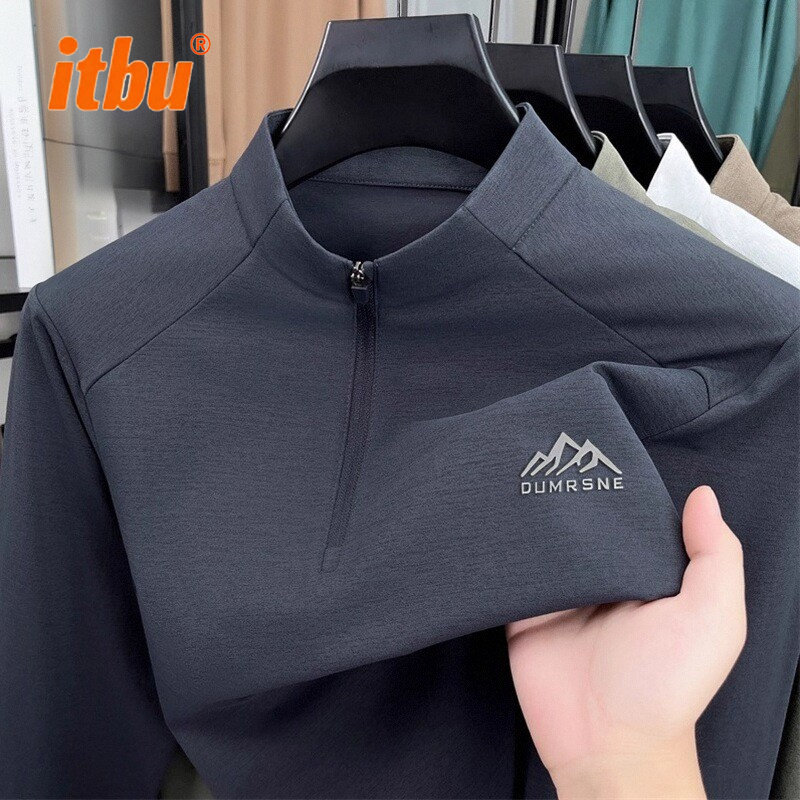 半拉链立领男卫衣男士长袖t恤2025新款秋冬季加绒运动打底衫男款