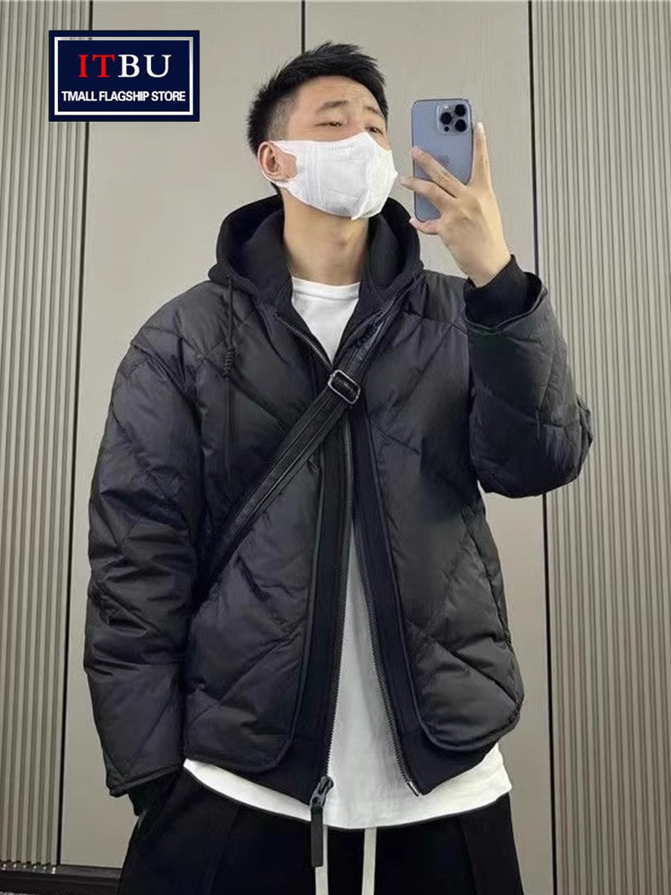 高端假两件棉服外套男士春秋冬季2025年新款拼接短款连帽棉衣男款