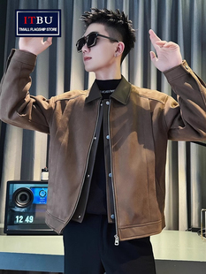 假两件麂皮绒外套男士春秋冬季2025年新款高级感痞帅加厚夹克男款