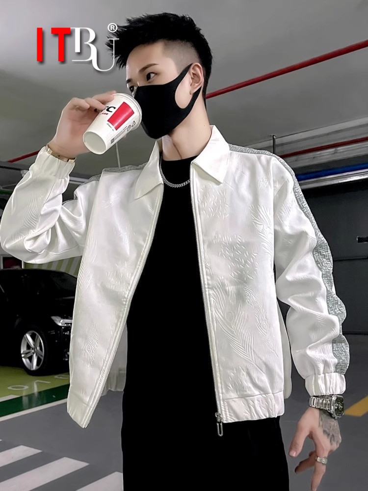 高端白色外套男士春秋季2025新款高级感痞帅休闲撞色夹克男款冬装
