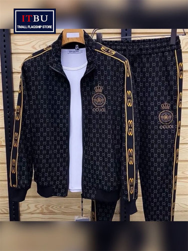 运动服套装男士外套春秋冬季2025新款加绒开衫卫衣休闲长裤子男款