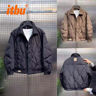 轻薄翻领男羽绒服外套男士2025冬季新款加厚休闲夹克冬装棉服男款