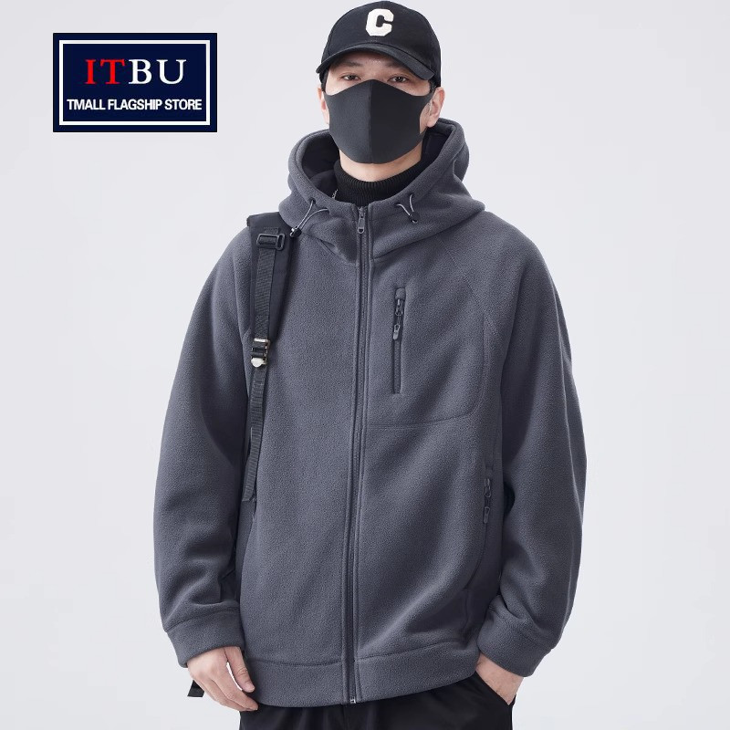 高端摇粒绒连帽夹克外套男士春秋季2025新款拉链加厚冬装卫衣男款