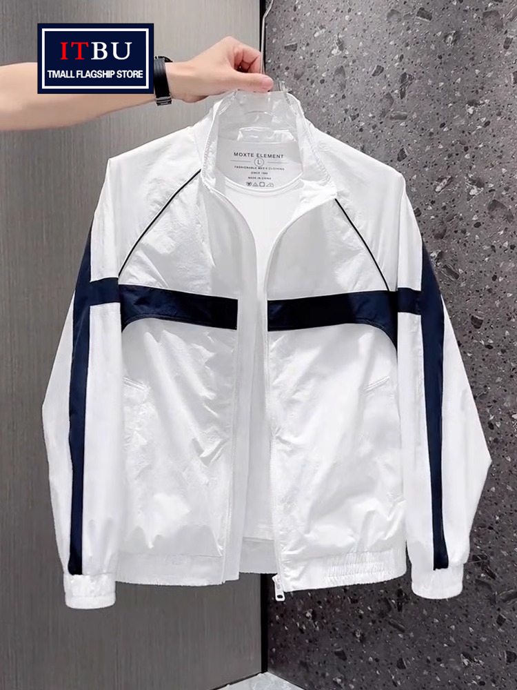 高端对比色拼接夹克2025新款春夏男士单薄上衣立领夹克男士防晒服