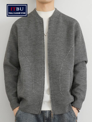 高端针织开衫外套男士2025年新款春秋冬季加厚毛衣棒球领夹克男款