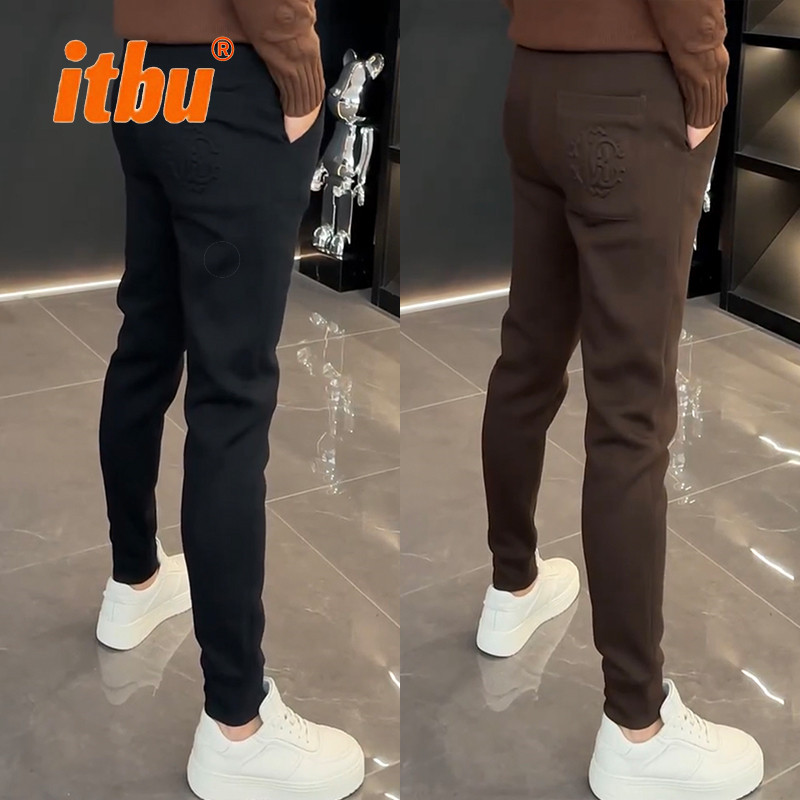 高端束脚休闲裤子男士2025新款春秋冬季加绒男裤修身运动卫裤男款