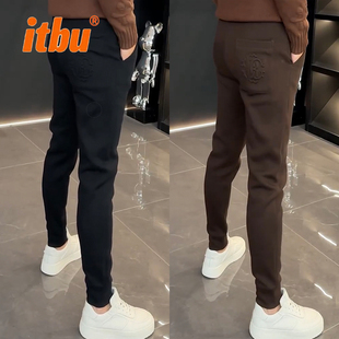 高端束脚休闲裤子男士2025新款春秋冬季加绒男裤修身运动卫裤男款