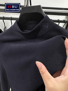 半高领德绒打底衫男士春秋冬季2025新款磨毛卫衣刺绣长袖t恤男款