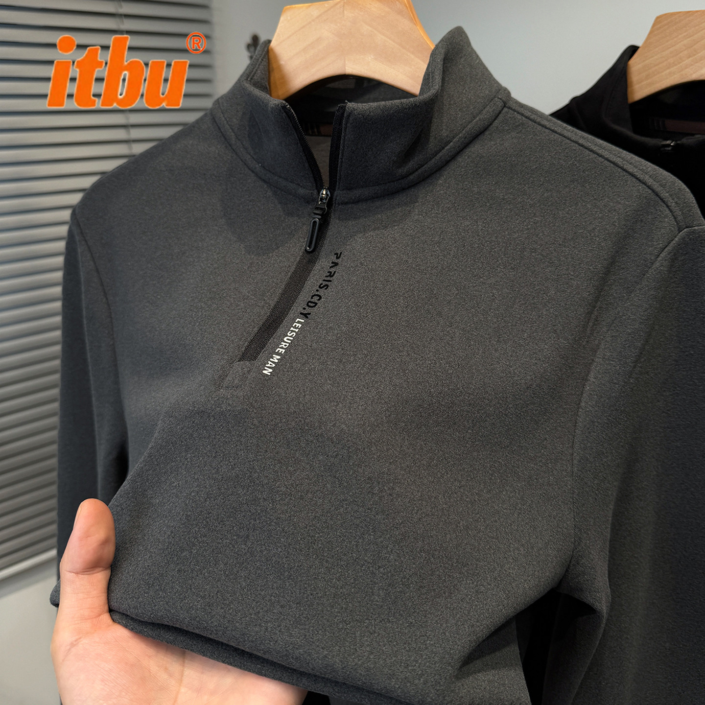 高端半高领磨毛男卫衣男士2025新款秋冬季德绒打底衫冬装长袖男款