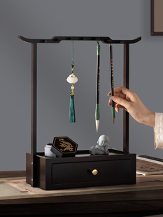 笔架毛笔架楠竹笔挂实木毛笔挂新中式多功能毛笔挂架收纳置物架文