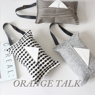 现代简约黑白咖色系车载纸巾盒暗扣式皮带副驾驶头枕可悬挂纸巾袋