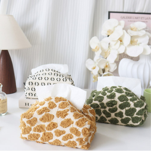 北欧ins簇绒豹纹肌理感布艺双层餐巾纸盒客厅茶几轻奢抽纸收纳盒