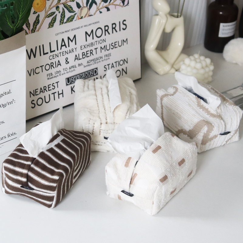 网红奶咖几何风双层布艺纸巾盒车载纸巾盒桌面抽纸收纳袋抽纸盒