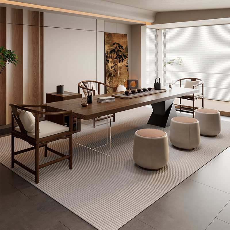 费洛可实木大板茶桌椅组合办公室接待泡茶台客厅家用2025新款高端