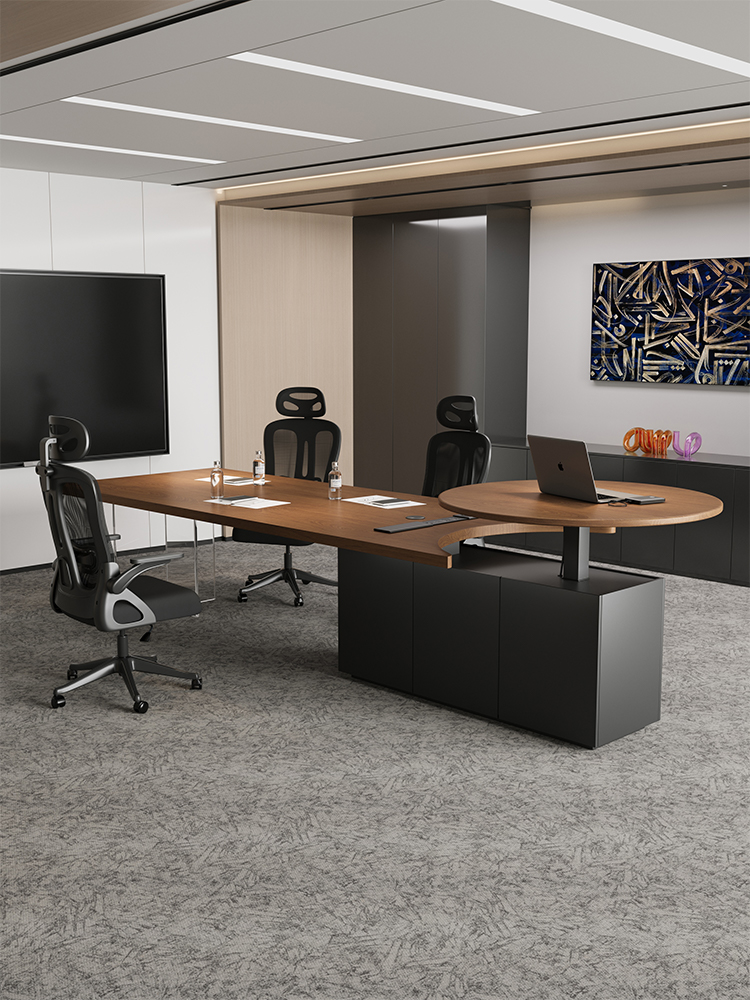 费洛可纯实木半圆形办公桌会议桌一体可升降洽谈桌高级感简约商务