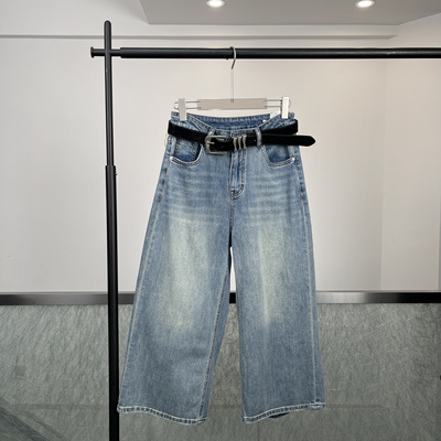 欧洲站25年春夏牛仔裤女高腰显瘦直筒裤宽松阔腿裤休闲九分61278