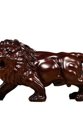 黑檀实木雕刻狮子摆件风水家居客厅创意红木雄狮工艺品办公装饰品