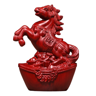 红色木制马摆件实木质马到成功木头家居办公摆设吉祥物红木工艺品