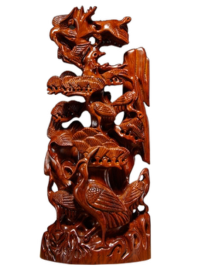 松鹤延年雕刻家居客厅贺寿工艺品