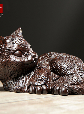 黑檀木雕猫摆件 吉祥动物可爱小猫 家居装饰饰品摆设工艺开业礼品