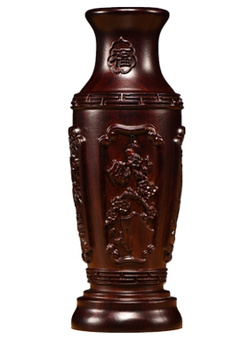 黑檀木雕刻花瓶摆件客厅插花梅兰竹菊红木家居装饰工艺品乔迁送礼