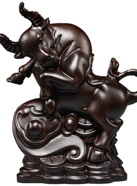 黑檀木雕牛摆件牛气冲天桌面摆件