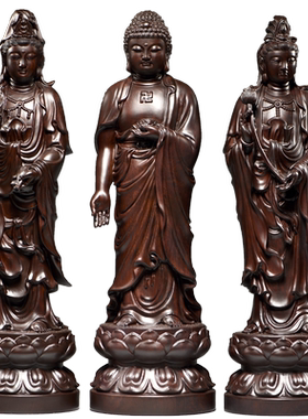木质观音菩萨西方三圣雕刻佛像