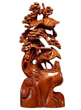 松鹤延年根雕家居客厅贺寿工艺品