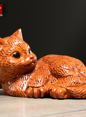 花梨木雕猫摆件 吉祥动物可爱小猫 家居装饰饰品摆设工艺开业礼品
