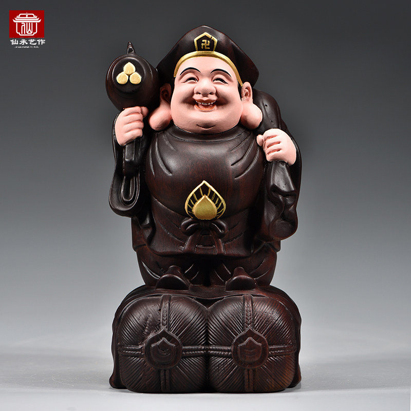 黑檀实木大黑天财神佛像玄关摆件