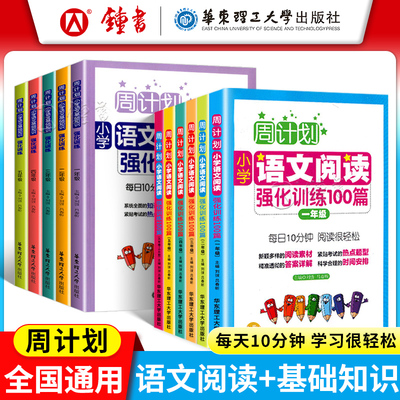 周计划小学语文阅读+基础知识强化训练 四年级语文专项训练同步阅读天天练 4年级上册下册人教通用版 语文阅读理解强化专项训练