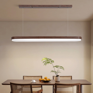 胡桃色餐厅吊灯侘寂风新中式 奶油风一字长条餐厅吧台灯具厂家直销