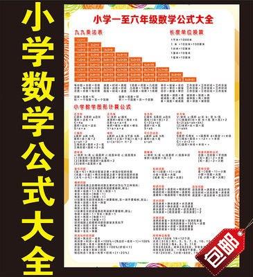 数学公式海报墙贴纸乘法口诀表
