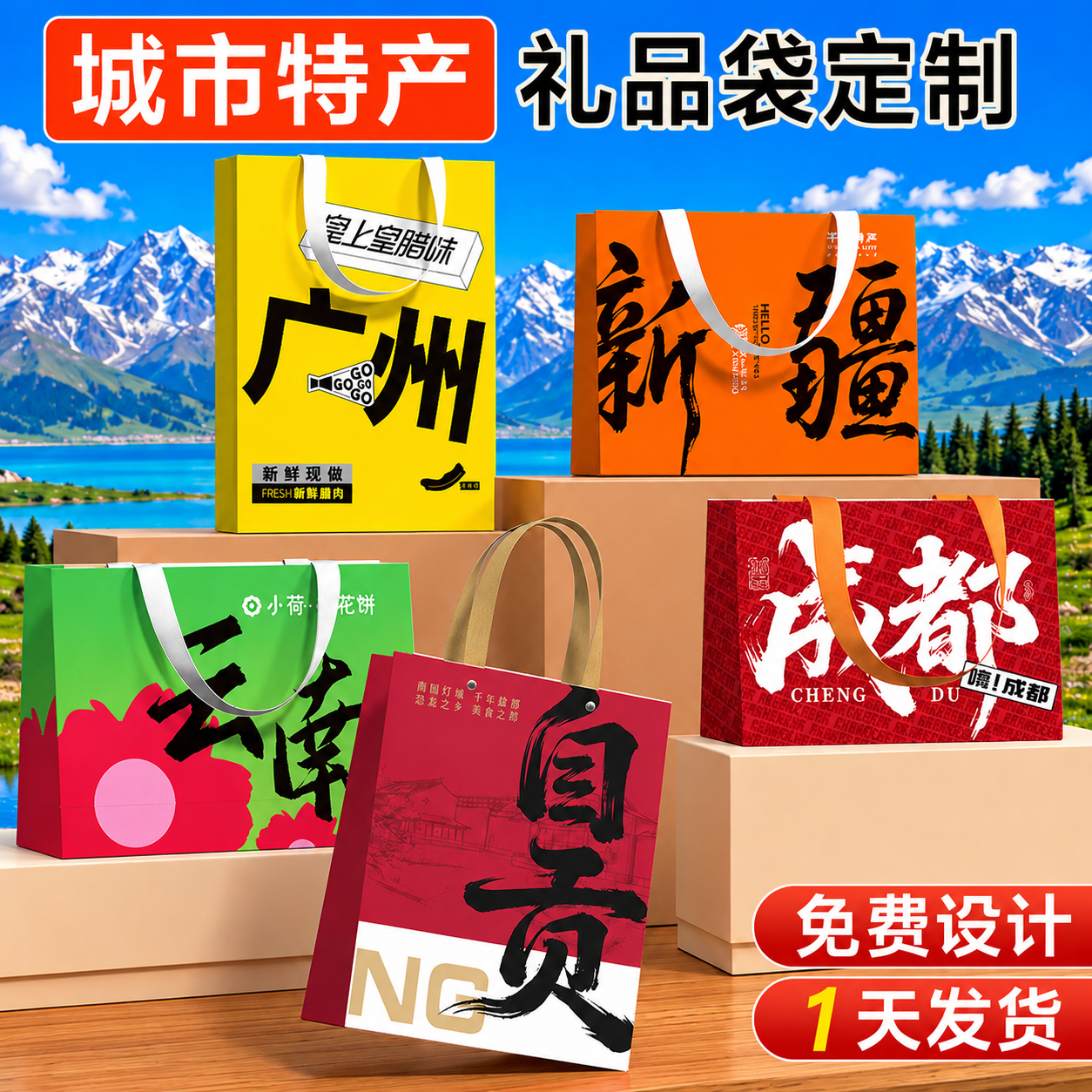 礼品袋城市手提袋定制印logo特产熟食纸袋礼盒文创伴手礼包装袋子