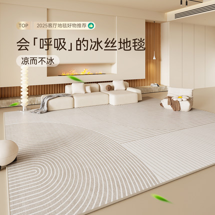 冰丝地毯客厅夏季凉席地垫轻奢高级暖色系奶油风家用卧室免洗可擦