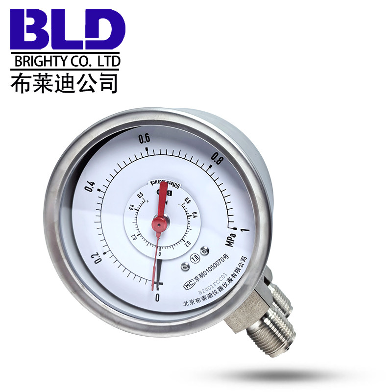 YCSH100北京布莱迪全钢双针双管差压表带后板正品直销带资质微压