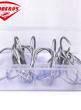 10个盒装鱼钩1/0#2/0#3/0#白色高碳钢三本鱼钩s9