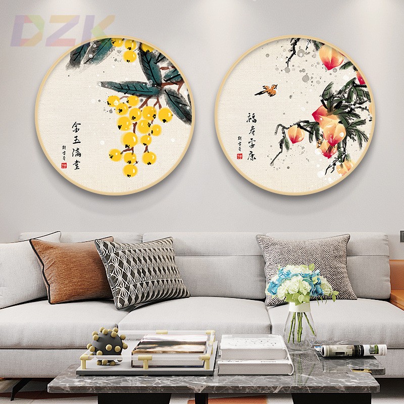 事事如意圆形装饰画新中式玄关入户挂画餐厅饭厅墙壁画水果寓意s3图片