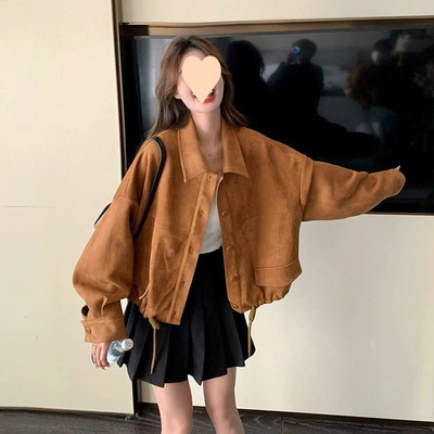 棕色美拉德穿搭麂皮绒短外套女2025秋季新款雅丹风小个子时尚