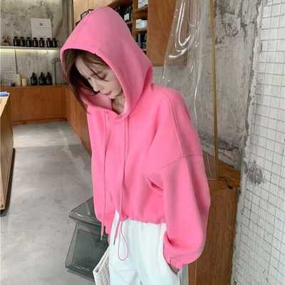 连帽纯色高腰设计感上衣小众宽松
