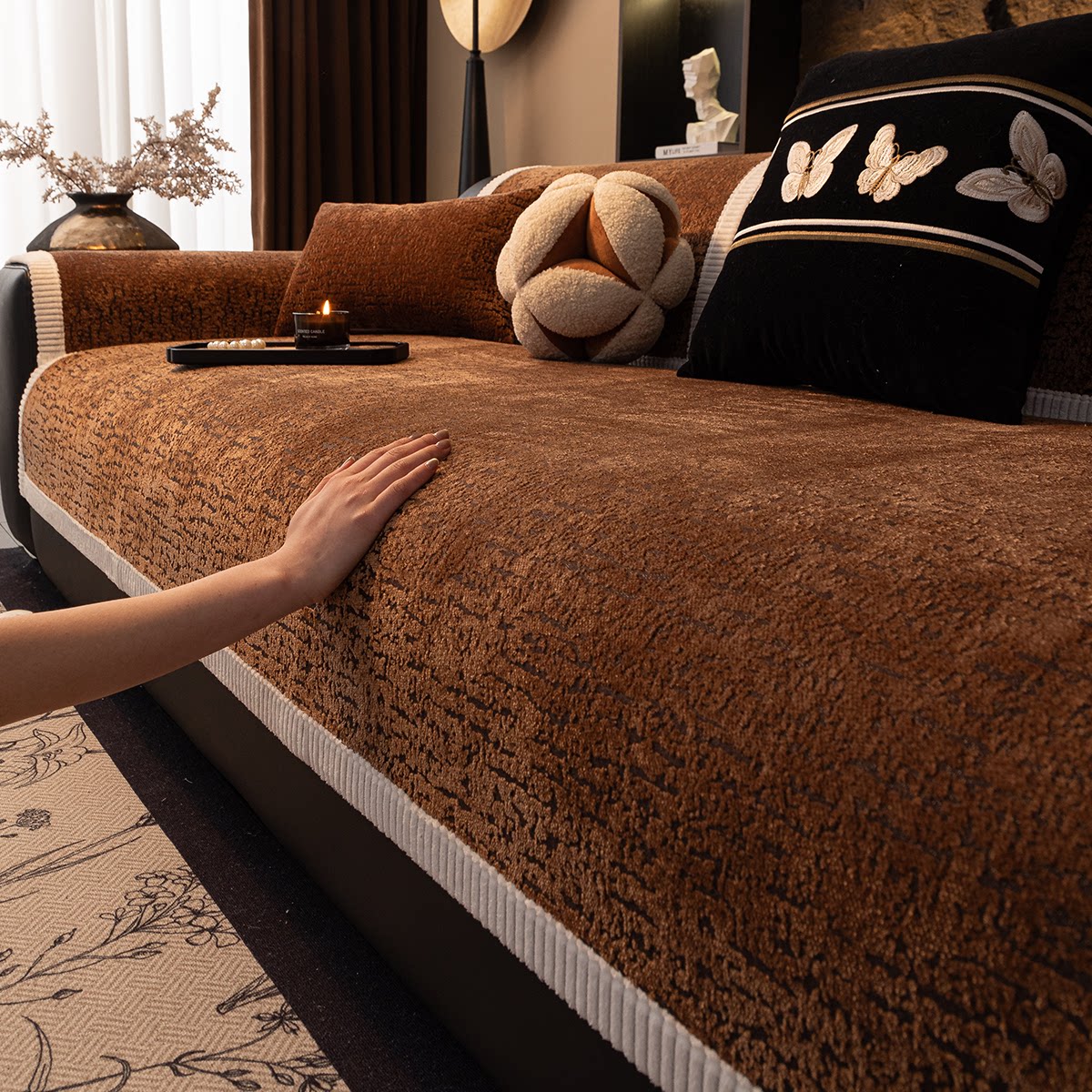 沙发垫固定防滑四季通用定制坐垫套罩巾法式复古真皮专用沙发盖布