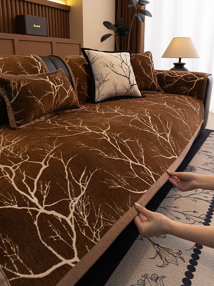 雪尼尔沙发垫四季通用固定防滑轻奢高级感沙发盖布巾简约现代套罩