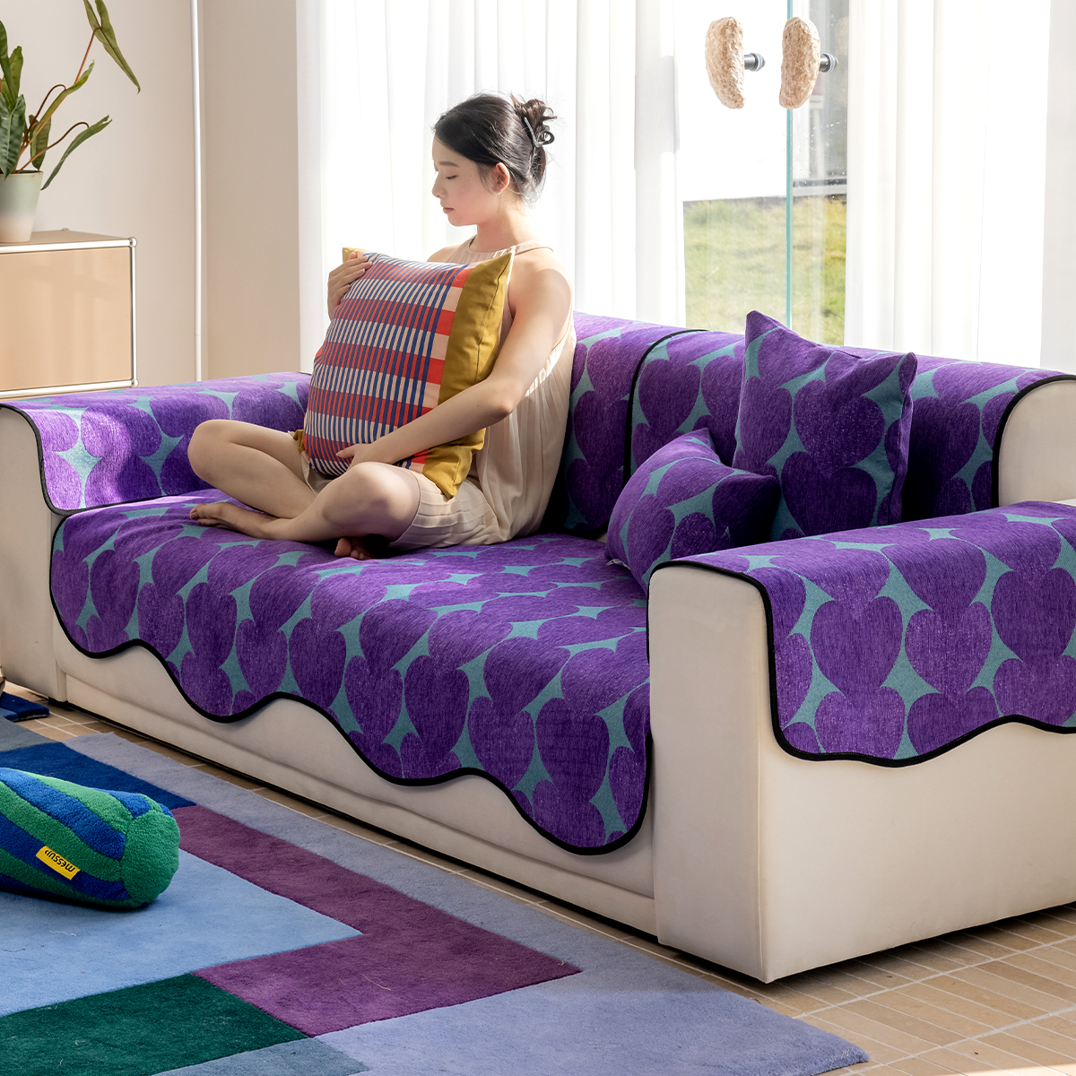 氛围感不规则沙发垫防滑防猫爪毯