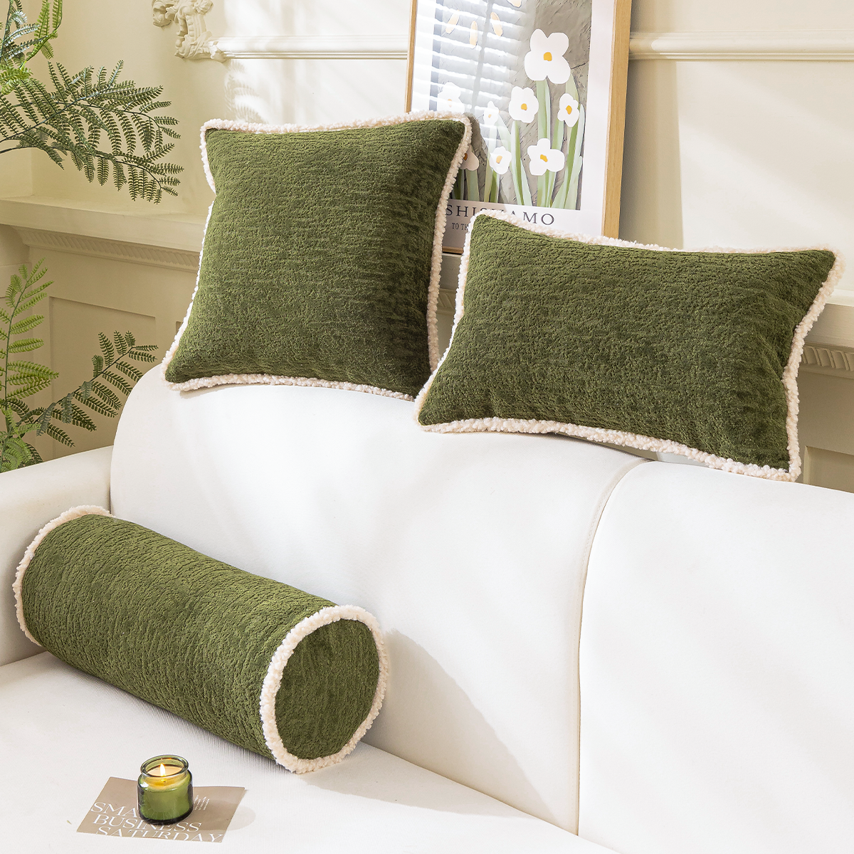 纯色沙发抱枕北欧风客厅靠垫毛绒护腰靠枕床头靠背垫抱枕套不含芯