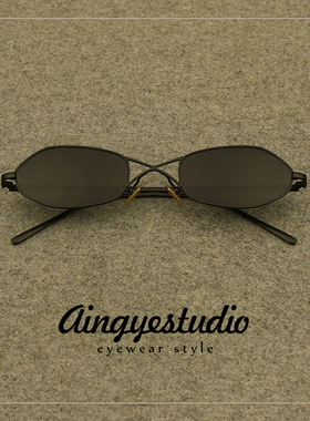 2025新款长方形复古墨镜女嘻哈朋克风金属框不规则小框太阳镜男士
