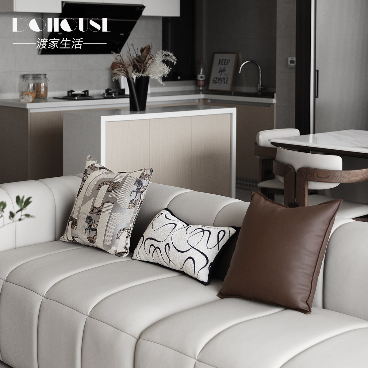 3D丝绒棉沙发客厅咖色意式轻奢