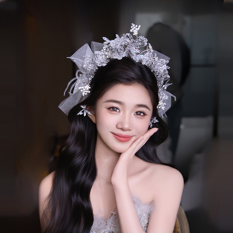 韩式新娘王冠婚纱头饰减龄重工水晶皇冠主纱造型婚礼公主皇冠发饰