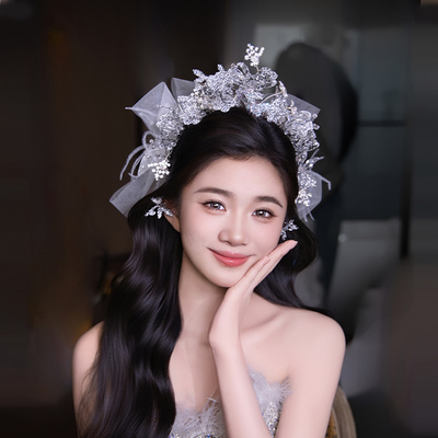 韩式新娘王冠婚纱头饰减龄重工水晶皇冠主纱造型婚礼公主皇冠发饰