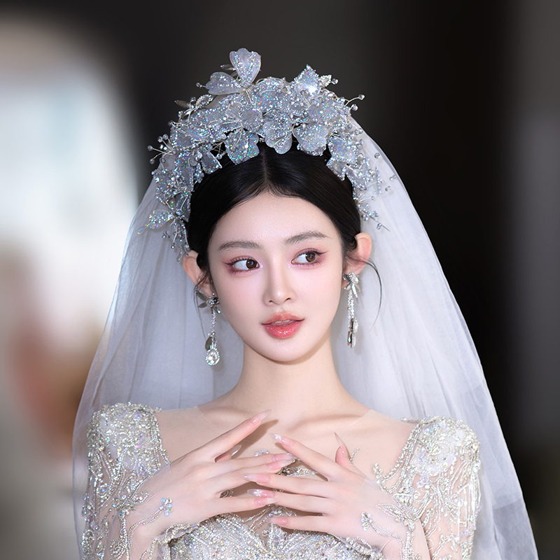 新娘头饰新款灰色细闪发箍高级感韩式造型皇冠结婚小众设计发饰品